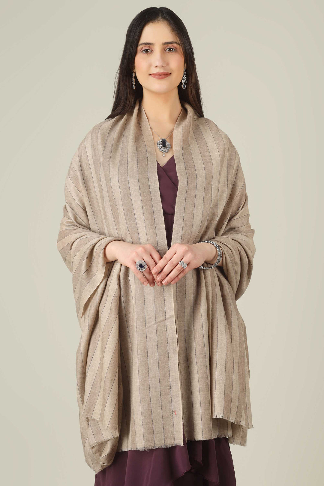 natural striped pashmina shawl online in India, this piece blends everyday versatility with quiet luxury from Kashmir.