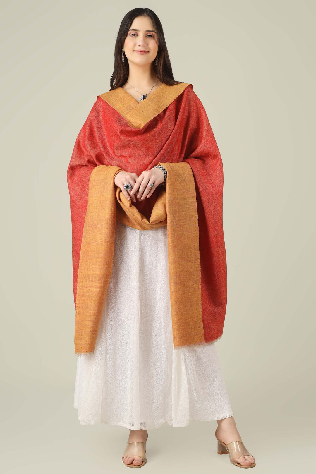Reversible Orange Mustard Asmara Pure Pashmina Shawl