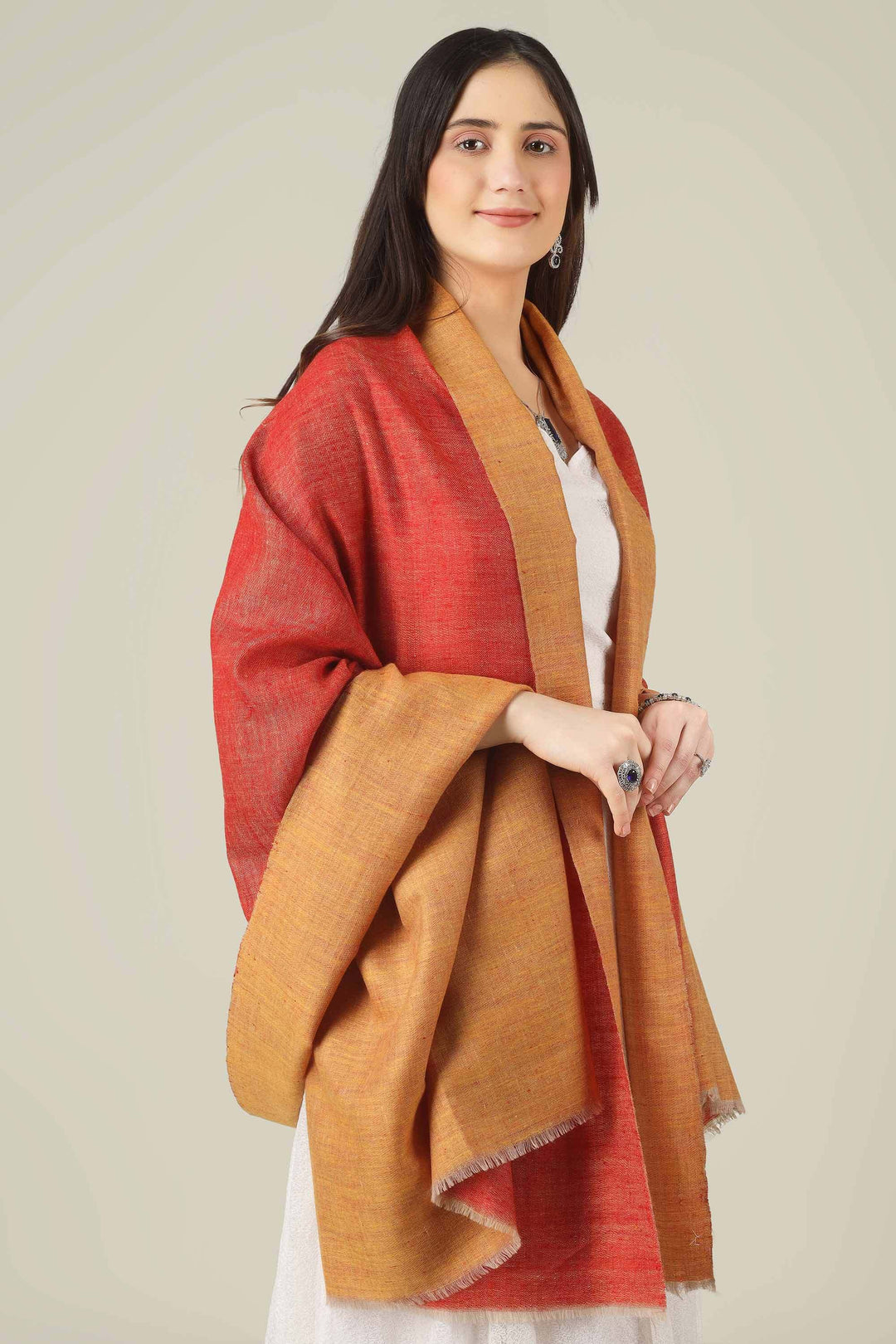 Reversible Orange Mustard Asmara Pure Pashmina Shawl