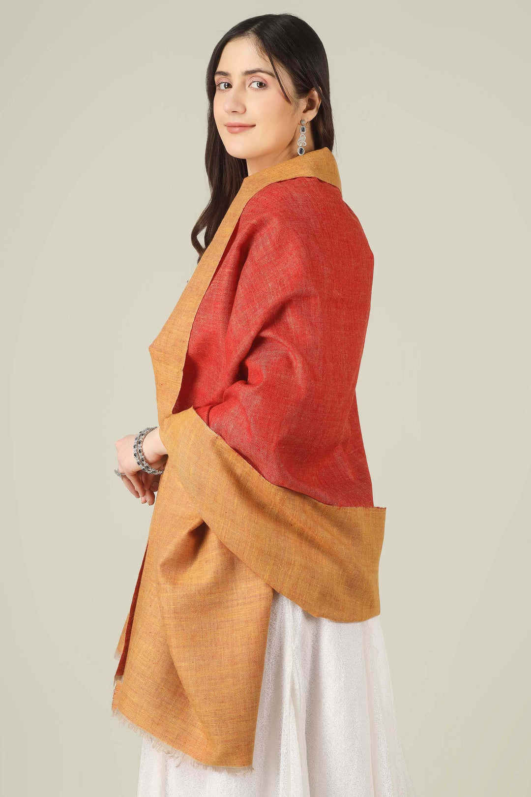Reversible Orange Mustard Asmara Pure Pashmina Shawl