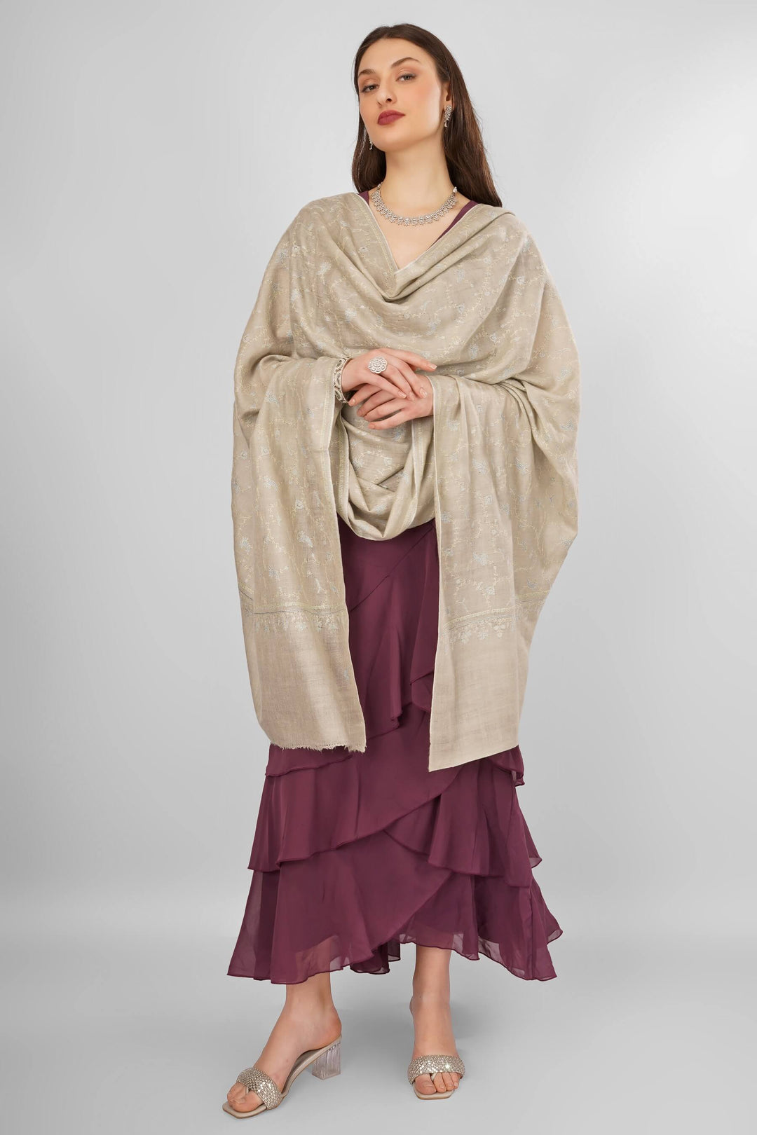 "Pashmina Natural Jaldaar Gulnaar Shawl | Authentic Kashmiri Pashmina Shawl | Luxury Handwoven Shawl with Floral Sozni Embroidery | Soft, Warm, Elegant Wrap for Every Season"

