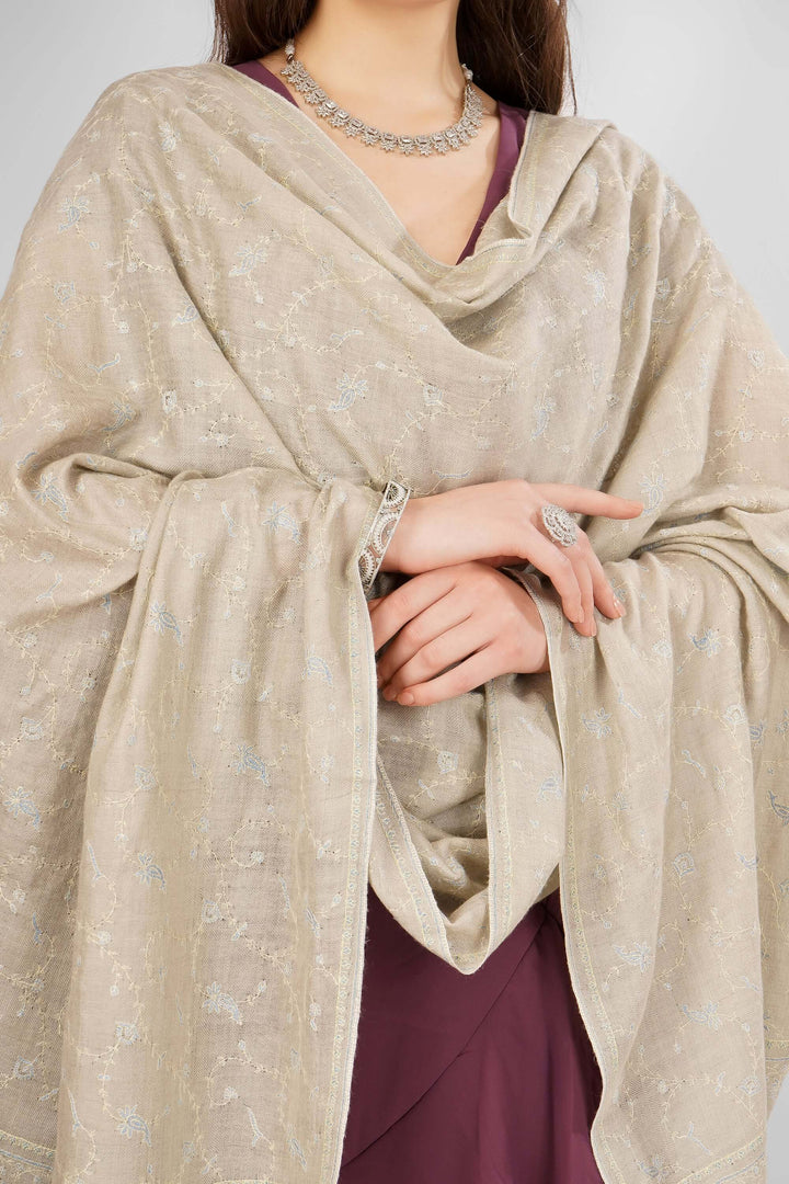 "Pashmina Natural Jaldaar Gulnaar Shawl | Authentic Kashmiri Pashmina Shawl | Luxury Handwoven Shawl with Floral Sozni Embroidery | Soft, Warm, Elegant Wrap for Every Season"

