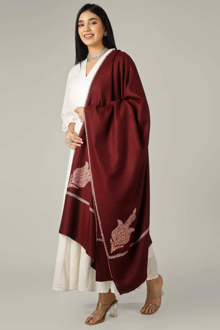 Perfect for admirers of luxury pashmina shawls across the USA, Canada, UK, Europe and the Middle East, this maroon sozni  pashmina shawl brings authentic Kashmiri sophistication to wardrobes worldwide.

    
      | pashmina shawls online | authentic Kashmiri pashmina shawl online | pure pashmina shawl online | original GI certified pashmina shawl online | luxury men's pashmina shawl online from Kashmir | where to buy online pure pashmina in India
    
    | GI Tag Certified - Government-verified authentic Kashmiri Pashmina
    | G20 Official Partner - Selected by India for G20 Summit gifting
    | Handicraft Registered - Official recognition of traditional craftsmanship
    | Certificate of Authenticity - Every purchase includes GI certification