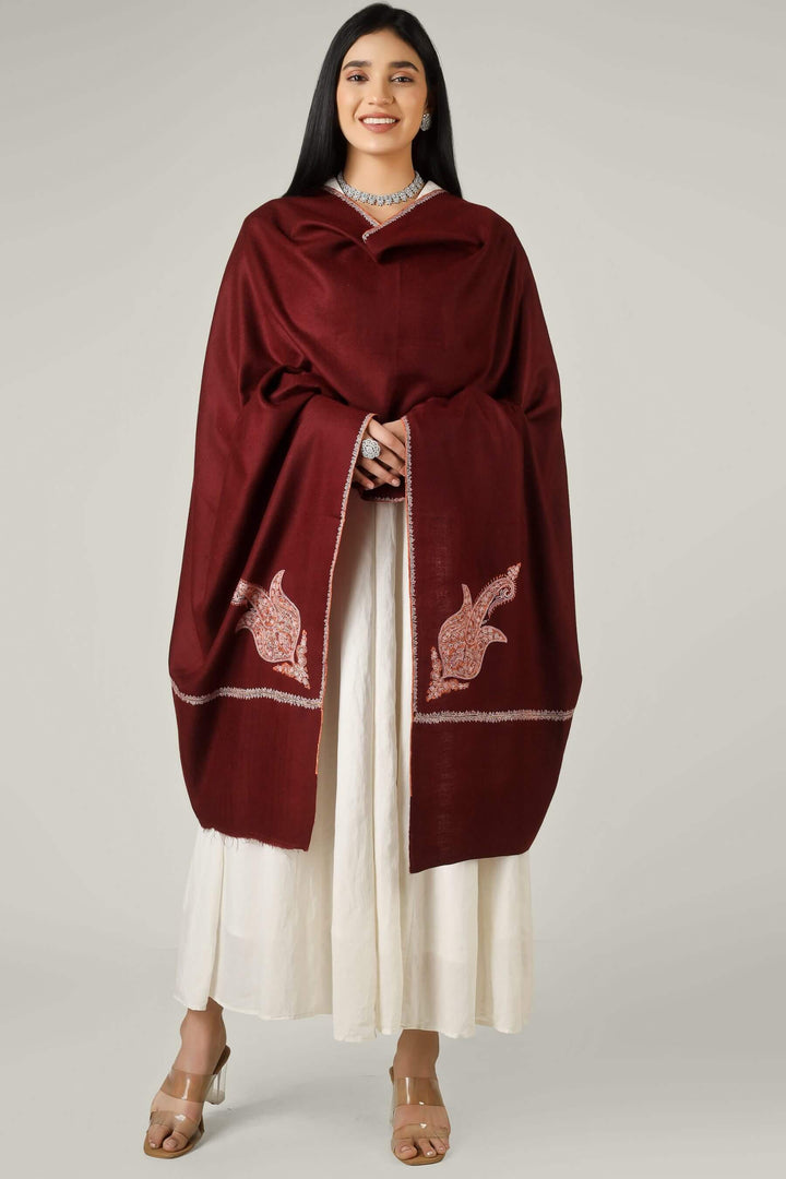 Perfect for admirers of luxury pashmina shawls across the USA, Canada, UK, Europe and the Middle East, this maroon sozni  pashmina shawl brings authentic Kashmiri sophistication to wardrobes worldwide.

    
      | pashmina shawls online | authentic Kashmiri pashmina shawl online | pure pashmina shawl online | original GI certified pashmina shawl online | luxury men's pashmina shawl online from Kashmir | where to buy online pure pashmina in India
    
    | GI Tag Certified - Government-verified authentic Kashmiri Pashmina
    | G20 Official Partner - Selected by India for G20 Summit gifting
    | Handicraft Registered - Official recognition of traditional craftsmanship
    | Certificate of Authenticity - Every purchase includes GI certification