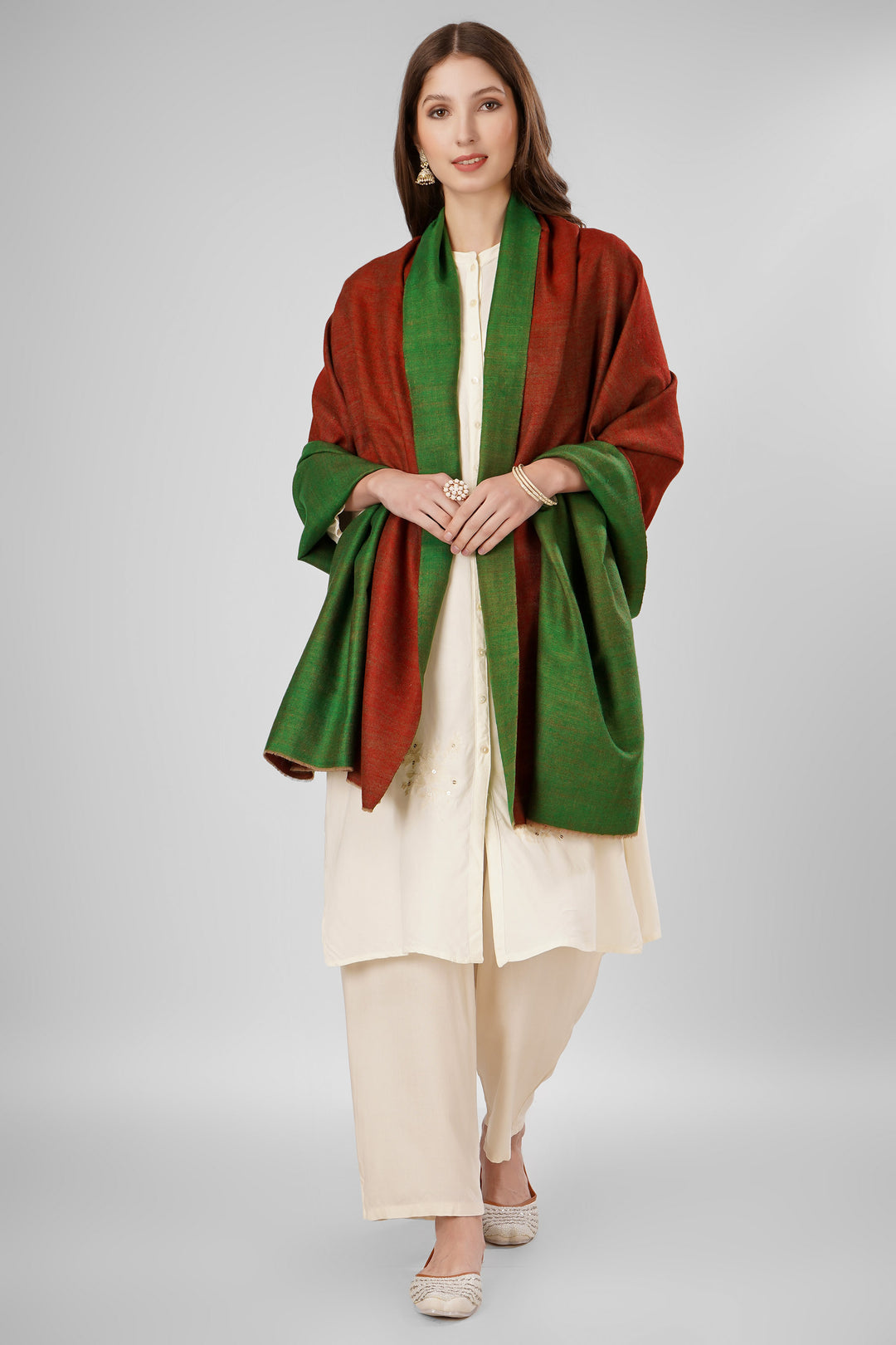 Pashmina Reversible Shawl | Maroon & Green Handwoven Kashmiri Pashmina by Kepra | Luxurious GI-Certified Wrap for Timeless Elegance