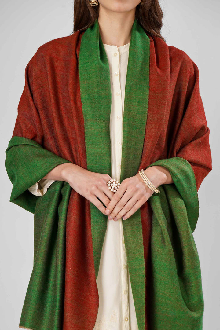 Pashmina Reversible Shawl | Maroon & Green Handwoven Kashmiri Pashmina by Kepra | Luxurious GI-Certified Wrap for Timeless Elegance