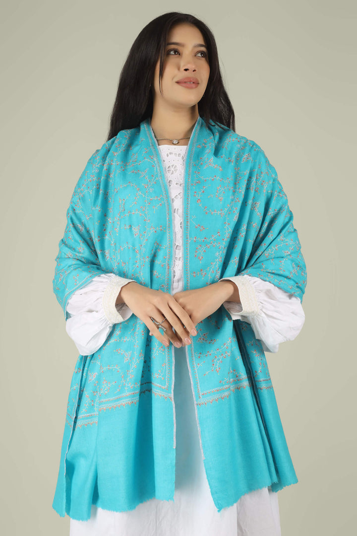 Pashmina Teal Blue Naziha Jaldaar Sozn Stole
    
      | pashmina shawls online | authentic Kashmiri pashmina shawl online | pure pashmina shawl online | original GI certified pashmina shawl online | luxury men's pashmina shawl online from Kashmir | where to buy online pure pashmina in India
    
    | GI Tag Certified - Government-verified authentic Kashmiri Pashmina
    | G20 Official Partner - Selected by India for G20 Summit gifting
    | Handicraft Registered - Official recognition of traditional craftsmanship
    | Certificate of Authenticity - Every purchase includes GI certification