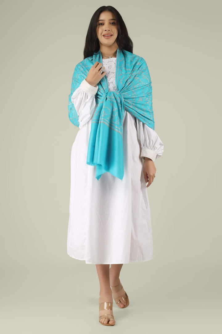 Pashmina Teal Blue Naziha Jaldaar Sozn Stole
    
      | pashmina shawls online | authentic Kashmiri pashmina shawl online | pure pashmina shawl online | original GI certified pashmina shawl online | luxury men's pashmina shawl online from Kashmir | where to buy online pure pashmina in India
    
    | GI Tag Certified - Government-verified authentic Kashmiri Pashmina
    | G20 Official Partner - Selected by India for G20 Summit gifting
    | Handicraft Registered - Official recognition of traditional craftsmanship
    | Certificate of Authenticity - Every purchase includes GI certification