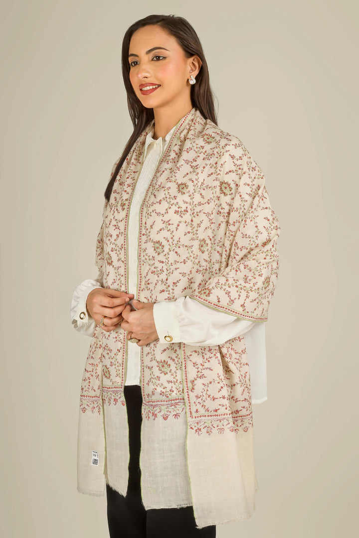 GI cream Kashmiri pure pashmina embroidered stole by Kepra, worn over white shirt and black trousers on smiling model, front view
    
      | pashmina shawls online | authentic Kashmiri pashmina shawl online | pure pashmina shawl online | original GI certified pashmina shawl online | luxury men's pashmina shawl online from Kashmir | where to buy online pure pashmina in India
    
    | GI Tag Certified - Government-verified authentic Kashmiri Pashmina
    | G20 Official Partner - Selected by India for G20 Summit gifting
    | Handicraft Registered - Official recognition of traditional craftsmanship
    | Certificate of Authenticity - Every purchase includes GI certification