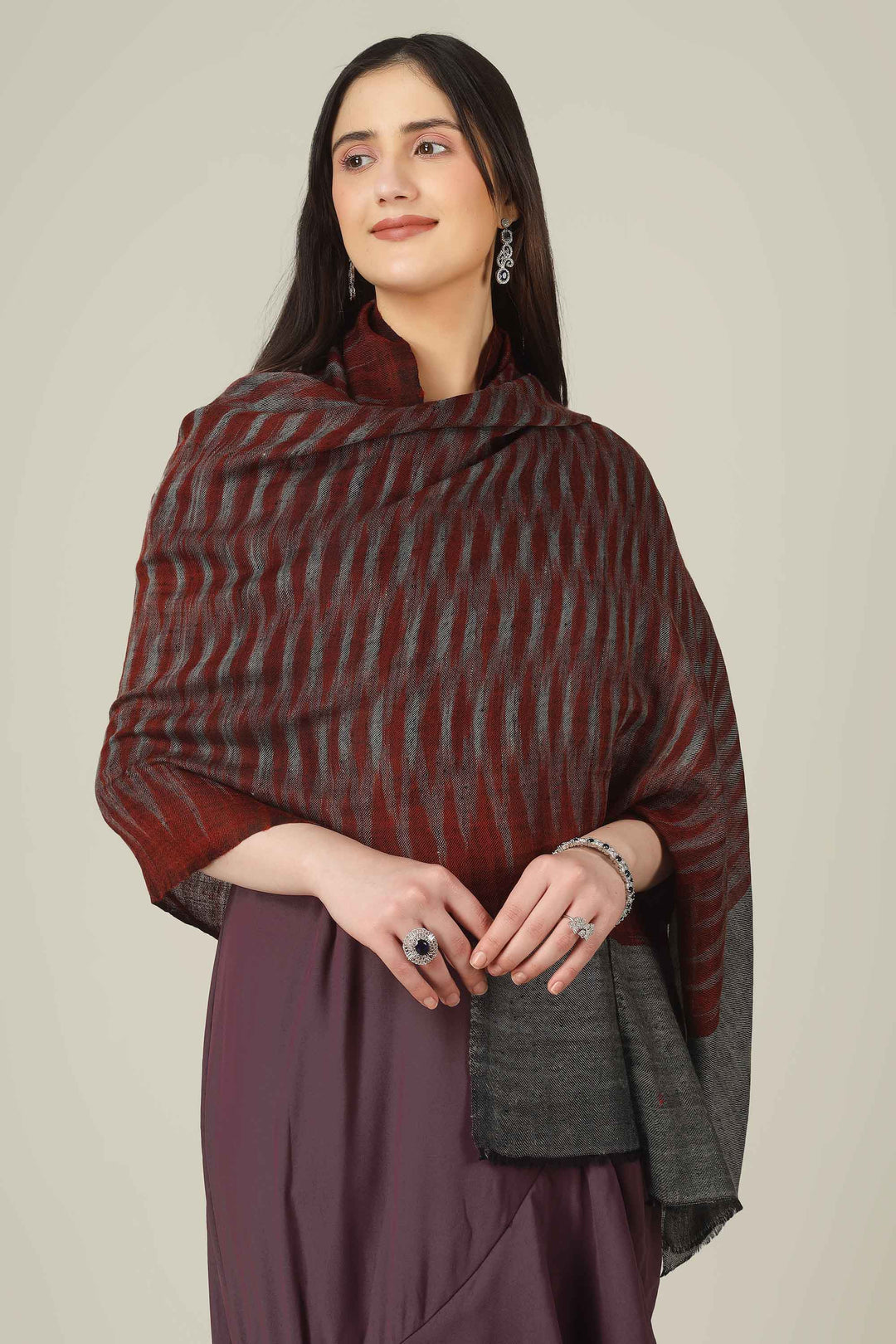 premium pashmina online, this ikat stole delivers couture-level sophistication that fits right into luxury wardrobes in the UAE and across India