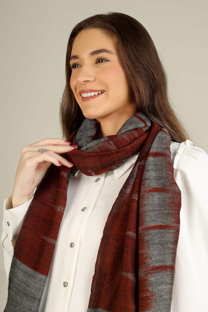 This pure pashmina stole features a sophisticated smoky grey base, overlaid with broad brushstroke checks in a rich maroon tone that give it a contemporary, painterly look while keeping the texture featherlight and soft
    
      | pashmina shawls online | authentic Kashmiri pashmina shawl online | pure pashmina shawl online | original GI certified pashmina shawl online | luxury men's pashmina shawl online from Kashmir | where to buy online pure pashmina in India
    
    | GI Tag Certified - Government-verified authentic Kashmiri Pashmina
    | G20 Official Partner - Selected by India for G20 Summit gifting
    | Handicraft Registered - Official recognition of traditional craftsmanship
    | Certificate of Authenticity - Every purchase includes GI certification