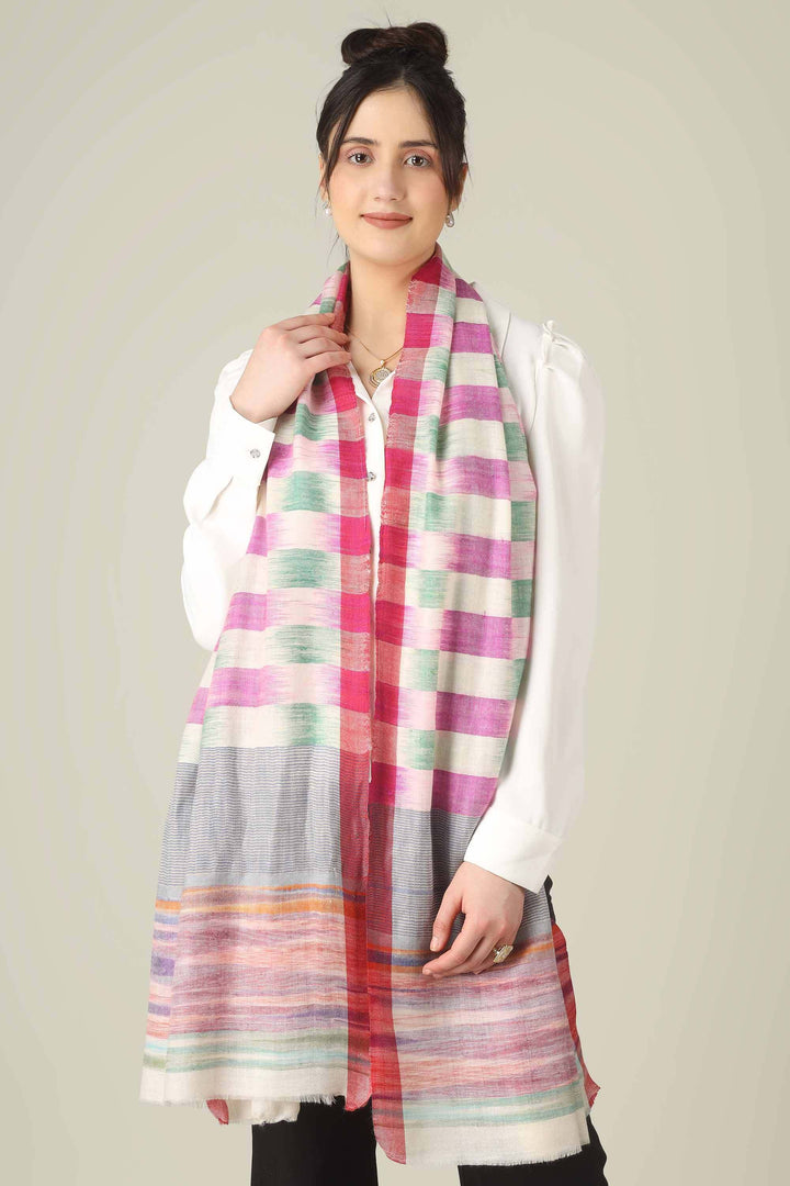This pure pashmina stole from Kashmir is woven in joyful bands of pink, mint, lilac, grey, and sunset tones on an ivory base, giving you a painterly, multicolour finish that brightens any outfit.
    
      | pashmina shawls online | authentic Kashmiri pashmina shawl online | pure pashmina shawl online | original GI certified pashmina shawl online | luxury men's pashmina shawl online from Kashmir | where to buy online pure pashmina in India
    
    | GI Tag Certified - Government-verified authentic Kashmiri Pashmina
    | G20 Official Partner - Selected by India for G20 Summit gifting
    | Handicraft Registered - Official recognition of traditional craftsmanship
    | Certificate of Authenticity - Every purchase includes GI certification