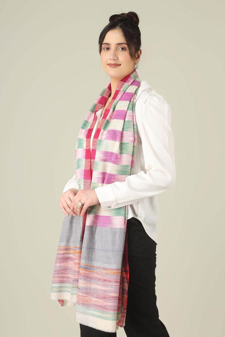 This pure pashmina stole from Kashmir is woven in joyful bands of pink, mint, lilac, grey, and sunset tones on an ivory base, giving you a painterly, multicolour finish that brightens any outfit.
    
      | pashmina shawls online | authentic Kashmiri pashmina shawl online | pure pashmina shawl online | original GI certified pashmina shawl online | luxury men's pashmina shawl online from Kashmir | where to buy online pure pashmina in India
    
    | GI Tag Certified - Government-verified authentic Kashmiri Pashmina
    | G20 Official Partner - Selected by India for G20 Summit gifting
    | Handicraft Registered - Official recognition of traditional craftsmanship
    | Certificate of Authenticity - Every purchase includes GI certification