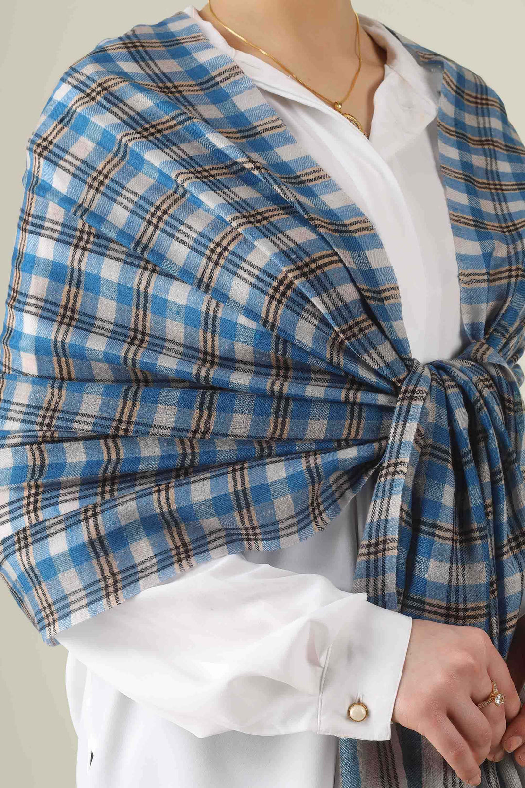 Blue Check Fawzia Pure Pashmina Stole
