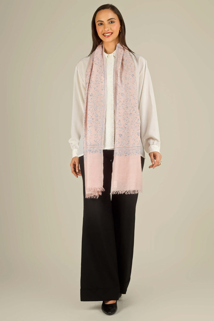 Pink Kashmiri pure pashmina embroidered stole by Kepra, draped on smiling model over white shirt and black trousers, front view
    
      | pashmina shawls online | authentic Kashmiri pashmina shawl online | pure pashmina shawl online | original GI certified pashmina shawl online | luxury men's pashmina shawl online from Kashmir | where to buy online pure pashmina in India
    
    | GI Tag Certified - Government-verified authentic Kashmiri Pashmina
    | G20 Official Partner - Selected by India for G20 Summit gifting
    | Handicraft Registered - Official recognition of traditional craftsmanship
    | Certificate of Authenticity - Every purchase includes GI certification