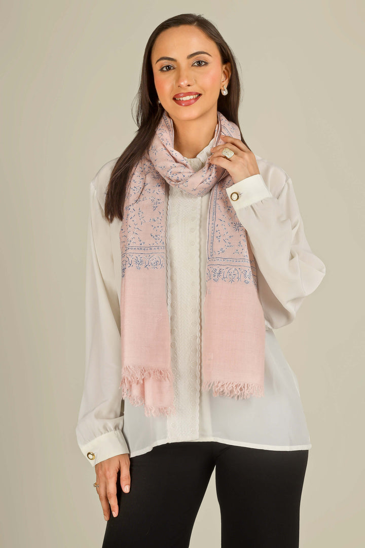 Pink Kashmiri pure pashmina embroidered stole by Kepra, draped on smiling model over white shirt and black trousers, front view
    
      | pashmina shawls online | authentic Kashmiri pashmina shawl online | pure pashmina shawl online | original GI certified pashmina shawl online | luxury men's pashmina shawl online from Kashmir | where to buy online pure pashmina in India
    
    | GI Tag Certified - Government-verified authentic Kashmiri Pashmina
    | G20 Official Partner - Selected by India for G20 Summit gifting
    | Handicraft Registered - Official recognition of traditional craftsmanship
    | Certificate of Authenticity - Every purchase includes GI certification