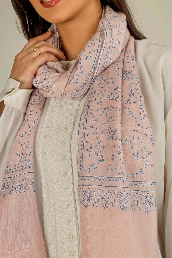 Pink Kashmiri pure pashmina embroidered stole by Kepra, draped on smiling model over white shirt and black trousers, front view
    
      | pashmina shawls online | authentic Kashmiri pashmina shawl online | pure pashmina shawl online | original GI certified pashmina shawl online | luxury men's pashmina shawl online from Kashmir | where to buy online pure pashmina in India
    
    | GI Tag Certified - Government-verified authentic Kashmiri Pashmina
    | G20 Official Partner - Selected by India for G20 Summit gifting
    | Handicraft Registered - Official recognition of traditional craftsmanship
    | Certificate of Authenticity - Every purchase includes GI certification