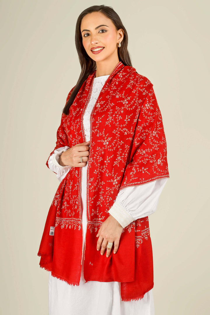 GI red Kashmiri pure pashmina embroidered stole by Kepra, worn over white dress, front product image
    
      | pashmina shawls online | authentic Kashmiri pashmina shawl online | pure pashmina shawl online | original GI certified pashmina shawl online | luxury men's pashmina shawl online from Kashmir | where to buy online pure pashmina in India
    
    | GI Tag Certified - Government-verified authentic Kashmiri Pashmina
    | G20 Official Partner - Selected by India for G20 Summit gifting
    | Handicraft Registered - Official recognition of traditional craftsmanship
    | Certificate of Authenticity - Every purchase includes GI certification