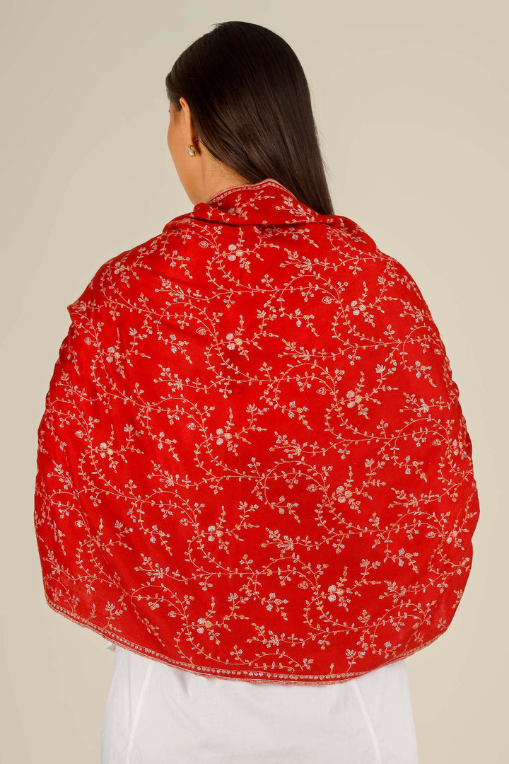 GI red Kashmiri pure pashmina embroidered stole by Kepra, worn over white dress, front product image
    
      | pashmina shawls online | authentic Kashmiri pashmina shawl online | pure pashmina shawl online | original GI certified pashmina shawl online | luxury men's pashmina shawl online from Kashmir | where to buy online pure pashmina in India
    
    | GI Tag Certified - Government-verified authentic Kashmiri Pashmina
    | G20 Official Partner - Selected by India for G20 Summit gifting
    | Handicraft Registered - Official recognition of traditional craftsmanship
    | Certificate of Authenticity - Every purchase includes GI certification