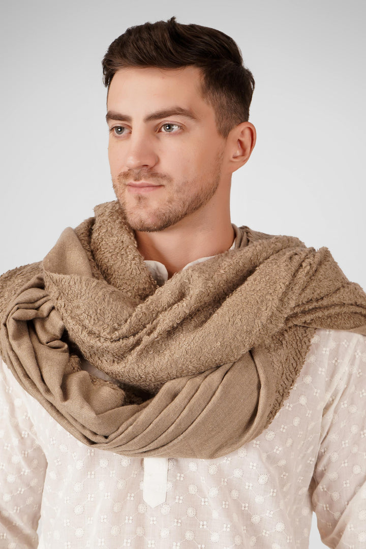 Pashmina Towel Natural Men’s Shawl | Authentic Handwoven Kashmiri Pashmina Wool | Luxurious Men’s Shawl for Style and Warmth