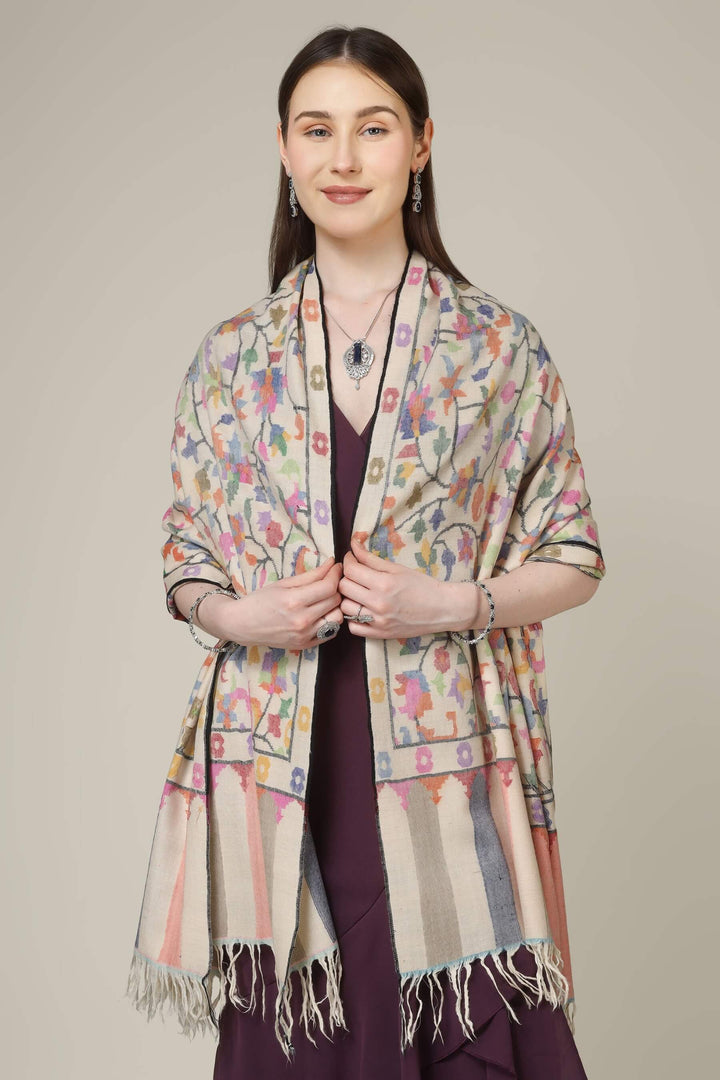 This original certified white kani pashmina from Kashmir showcases a fine handwoven base covered in vivid multicolor kani motifs, creating a luxurious statement that feels both artistic and authentic
    
      | pashmina shawls online | authentic Kashmiri pashmina shawl online | pure pashmina shawl online | original GI certified pashmina shawl online | luxury men's pashmina shawl online from Kashmir | where to buy online pure pashmina in India
    
    | GI Tag Certified - Government-verified authentic Kashmiri Pashmina
    | G20 Official Partner - Selected by India for G20 Summit gifting
    | Handicraft Registered - Official recognition of traditional craftsmanship
    | Certificate of Authenticity - Every purchase includes GI certification