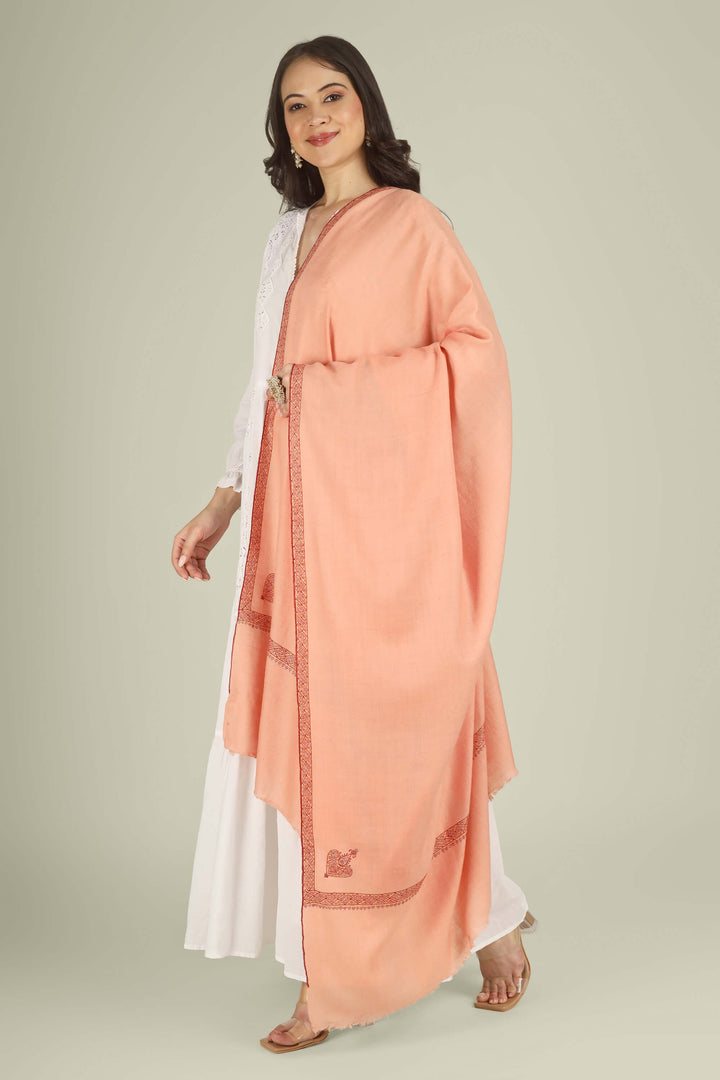 This Peach GI Kashmiri Pure Pashmina Raiha Hashidaar Shawl comes in a soft peach base highlighted with a geometric hashidaar border and a single ornate corner motif, giving a clean, modern look with a touch of traditional detail.
    
      | pashmina shawls online | authentic Kashmiri pashmina shawl online | pure pashmina shawl online | original GI certified pashmina shawl online | luxury men's pashmina shawl online from Kashmir | where to buy online pure pashmina in India
    
    | GI Tag Certified - Government-verified authentic Kashmiri Pashmina
    | G20 Official Partner - Selected by India for G20 Summit gifting
    | Handicraft Registered - Official recognition of traditional craftsmanship
    | Certificate of Authenticity - Every purchase includes GI certification