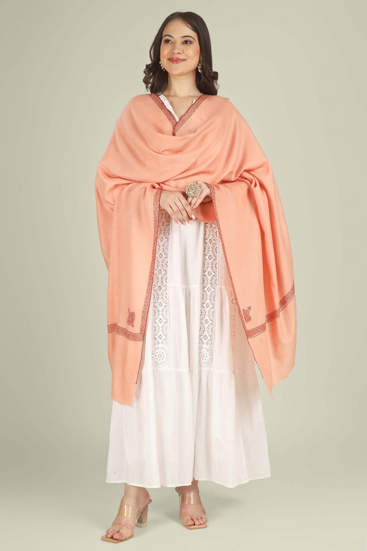 This Peach GI Kashmiri Pure Pashmina Raiha Hashidaar Shawl comes in a soft peach base highlighted with a geometric hashidaar border and a single ornate corner motif, giving a clean, modern look with a touch of traditional detail.
    
      | pashmina shawls online | authentic Kashmiri pashmina shawl online | pure pashmina shawl online | original GI certified pashmina shawl online | luxury men's pashmina shawl online from Kashmir | where to buy online pure pashmina in India
    
    | GI Tag Certified - Government-verified authentic Kashmiri Pashmina
    | G20 Official Partner - Selected by India for G20 Summit gifting
    | Handicraft Registered - Official recognition of traditional craftsmanship
    | Certificate of Authenticity - Every purchase includes GI certification