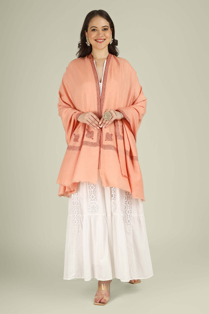This Peach GI Kashmiri Pure Pashmina Raiha Hashidaar Shawl comes in a soft peach base highlighted with a geometric hashidaar border and a single ornate corner motif, giving a clean, modern look with a touch of traditional detail.
    
      | pashmina shawls online | authentic Kashmiri pashmina shawl online | pure pashmina shawl online | original GI certified pashmina shawl online | luxury men's pashmina shawl online from Kashmir | where to buy online pure pashmina in India
    
    | GI Tag Certified - Government-verified authentic Kashmiri Pashmina
    | G20 Official Partner - Selected by India for G20 Summit gifting
    | Handicraft Registered - Official recognition of traditional craftsmanship
    | Certificate of Authenticity - Every purchase includes GI certification