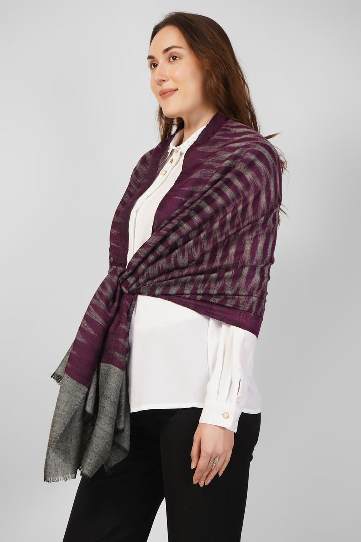 Ikkat Design Pashmina Stoles Online – Deep Purple & Grey Luxe
    Embrace contemporary Kashmir artistry with this Purple-Grey Ikkat Pashmina Stole. Handwoven from the finest pure pashmina, this stole features a bold ikkat-inspired design
    
      | pashmina shawls online | authentic Kashmiri pashmina shawl online | pure pashmina shawl online | original GI certified pashmina shawl online | luxury men's pashmina shawl online from Kashmir | where to buy online pure pashmina in India
    
    | GI Tag Certified - Government-verified authentic Kashmiri Pashmina
    | G20 Official Partner - Selected by India for G20 Summit gifting
    | Handicraft Registered - Official recognition of traditional craftsmanship
    | Certificate of Authenticity - Every purchase includes GI certification