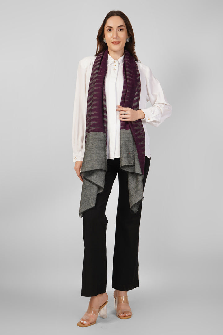 Ikkat Design Pashmina Stoles Online – Deep Purple & Grey Luxe
    Embrace contemporary Kashmir artistry with this Purple-Grey Ikkat Pashmina Stole. Handwoven from the finest pure pashmina, this stole features a bold ikkat-inspired design
    
      | pashmina shawls online | authentic Kashmiri pashmina shawl online | pure pashmina shawl online | original GI certified pashmina shawl online | luxury men's pashmina shawl online from Kashmir | where to buy online pure pashmina in India
    
    | GI Tag Certified - Government-verified authentic Kashmiri Pashmina
    | G20 Official Partner - Selected by India for G20 Summit gifting
    | Handicraft Registered - Official recognition of traditional craftsmanship
    | Certificate of Authenticity - Every purchase includes GI certification