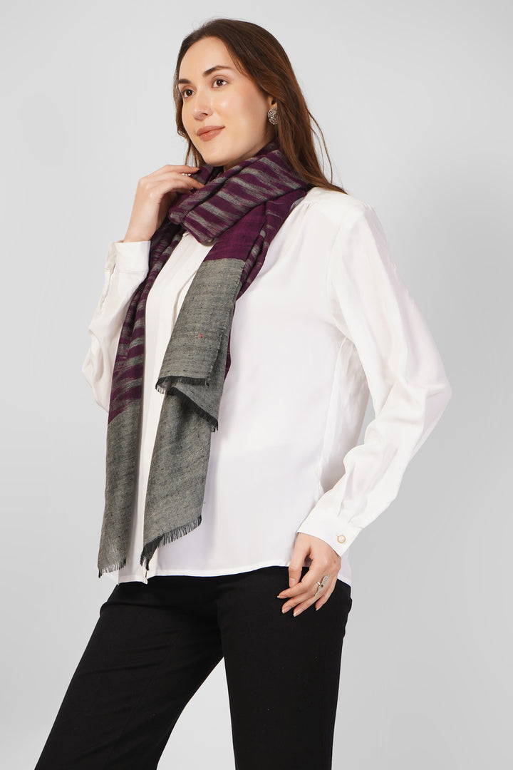 Ikkat Design Pashmina Stoles Online – Deep Purple & Grey Luxe
    Embrace contemporary Kashmir artistry with this Purple-Grey Ikkat Pashmina Stole. Handwoven from the finest pure pashmina, this stole features a bold ikkat-inspired design
    
      | pashmina shawls online | authentic Kashmiri pashmina shawl online | pure pashmina shawl online | original GI certified pashmina shawl online | luxury men's pashmina shawl online from Kashmir | where to buy online pure pashmina in India
    
    | GI Tag Certified - Government-verified authentic Kashmiri Pashmina
    | G20 Official Partner - Selected by India for G20 Summit gifting
    | Handicraft Registered - Official recognition of traditional craftsmanship
    | Certificate of Authenticity - Every purchase includes GI certification
