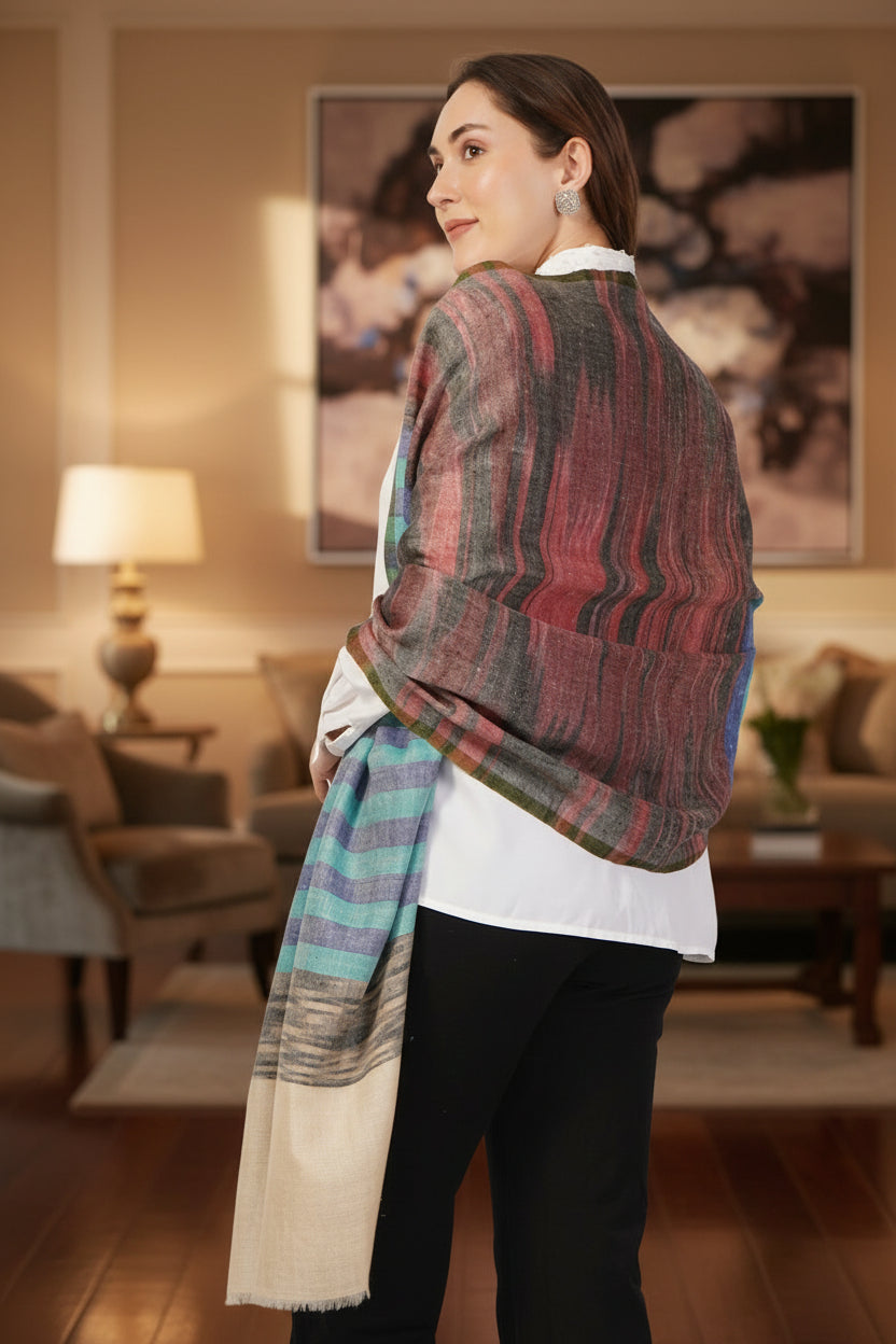 Handmade Multicolor Pashmina Stoles Online – Blue, Green, Red & Taupe Checks
  Add a burst of color and sophistication to your ensemble with this Multicolor Checkered Pashmina Stole, handwoven in Kashmir from pure, fine pashmina wool
