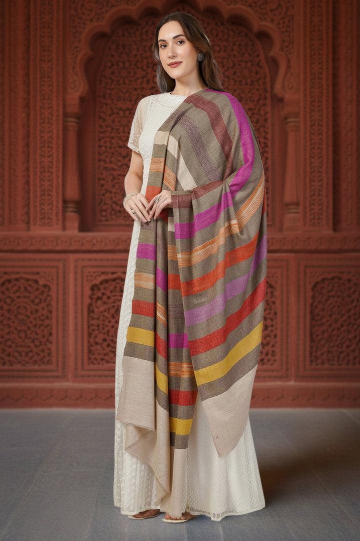 Natural handwoven cashmere Pashmina shawl with multi-color stripes and floral embroidery, made in Kashmir kepra
    
      | pashmina shawls online | authentic Kashmiri pashmina shawl online | pure pashmina shawl online | original GI certified pashmina shawl online | luxury men's pashmina shawl online from Kashmir | where to buy online pure pashmina in India
    
    | GI Tag Certified - Government-verified authentic Kashmiri Pashmina
    | G20 Official Partner - Selected by India for G20 Summit gifting
    | Handicraft Registered - Official recognition of traditional craftsmanship
    | Certificate of Authenticity - Every purchase includes GI certification