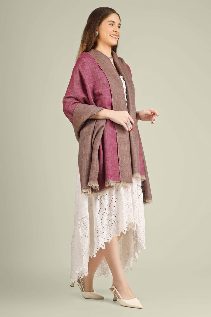 This reversible pashmina shawl features a luxurious two-tone palette, with muted rose on one side and soft mocha brown on the other, allowing you to switch moods with a simple flip
    
      | pashmina shawls online | authentic Kashmiri pashmina shawl online | pure pashmina shawl online | original GI certified pashmina shawl online | luxury men's pashmina shawl online from Kashmir | where to buy online pure pashmina in India
    
    | GI Tag Certified - Government-verified authentic Kashmiri Pashmina
    | G20 Official Partner - Selected by India for G20 Summit gifting
    | Handicraft Registered - Official recognition of traditional craftsmanship
    | Certificate of Authenticity - Every purchase includes GI certification