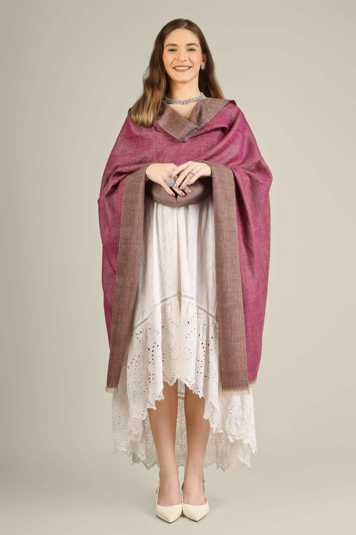 This reversible pashmina shawl features a luxurious two-tone palette, with muted rose on one side and soft mocha brown on the other, allowing you to switch moods with a simple flip
    
      | pashmina shawls online | authentic Kashmiri pashmina shawl online | pure pashmina shawl online | original GI certified pashmina shawl online | luxury men's pashmina shawl online from Kashmir | where to buy online pure pashmina in India
    
    | GI Tag Certified - Government-verified authentic Kashmiri Pashmina
    | G20 Official Partner - Selected by India for G20 Summit gifting
    | Handicraft Registered - Official recognition of traditional craftsmanship
    | Certificate of Authenticity - Every purchase includes GI certification