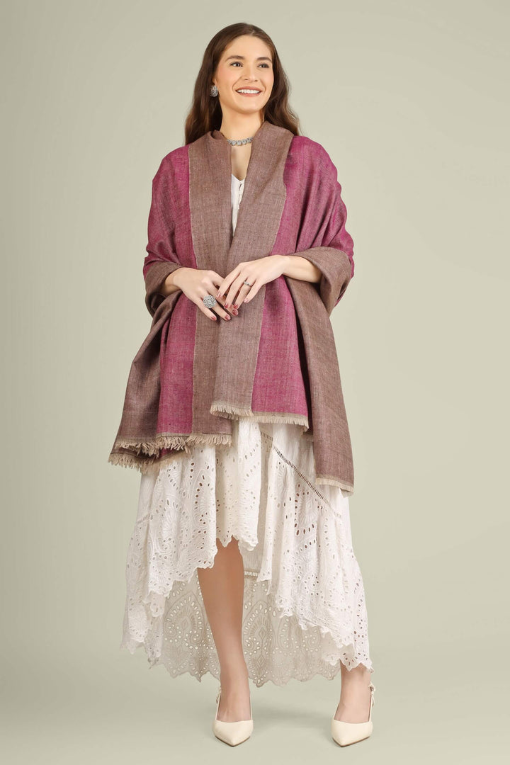 This reversible pashmina shawl features a luxurious two-tone palette, with muted rose on one side and soft mocha brown on the other, allowing you to switch moods with a simple flip
    
      | pashmina shawls online | authentic Kashmiri pashmina shawl online | pure pashmina shawl online | original GI certified pashmina shawl online | luxury men's pashmina shawl online from Kashmir | where to buy online pure pashmina in India
    
    | GI Tag Certified - Government-verified authentic Kashmiri Pashmina
    | G20 Official Partner - Selected by India for G20 Summit gifting
    | Handicraft Registered - Official recognition of traditional craftsmanship
    | Certificate of Authenticity - Every purchase includes GI certification