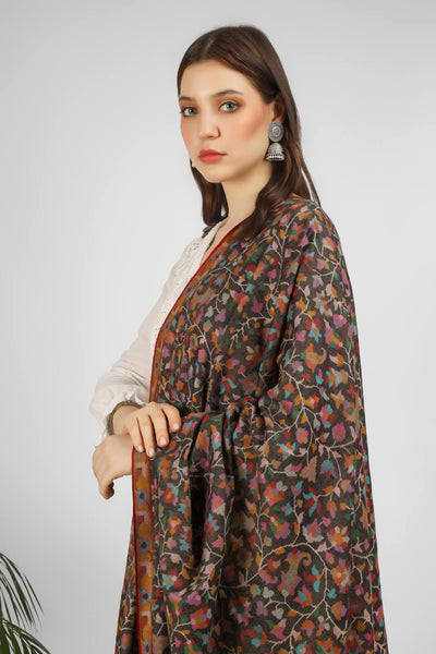 Handmade pure pashmina carbon black kani shawl