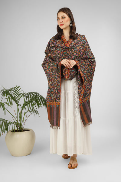 Handmade pure pashmina carbon black kani shawl