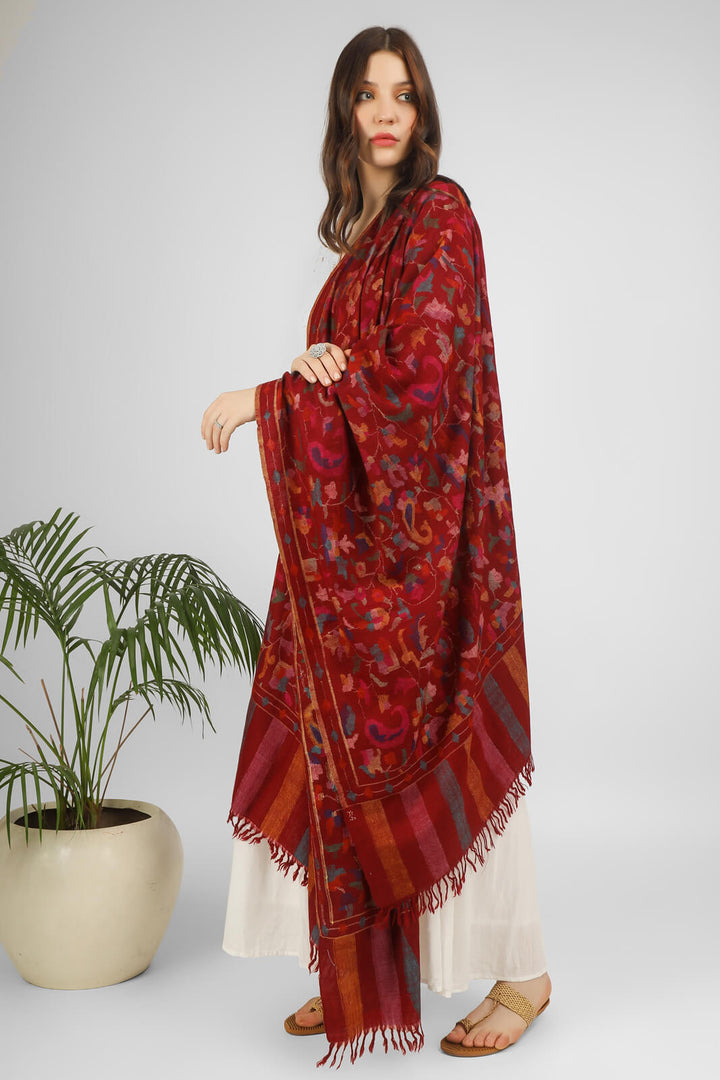 "KANI SHAWLS - Explore the Elegance of Maroon Kani Shawl, Skillfully Woven Florals and Nature's Colors in Splendid Kani Weave." LONDON - DELHI- KASHMIR - ONLINE