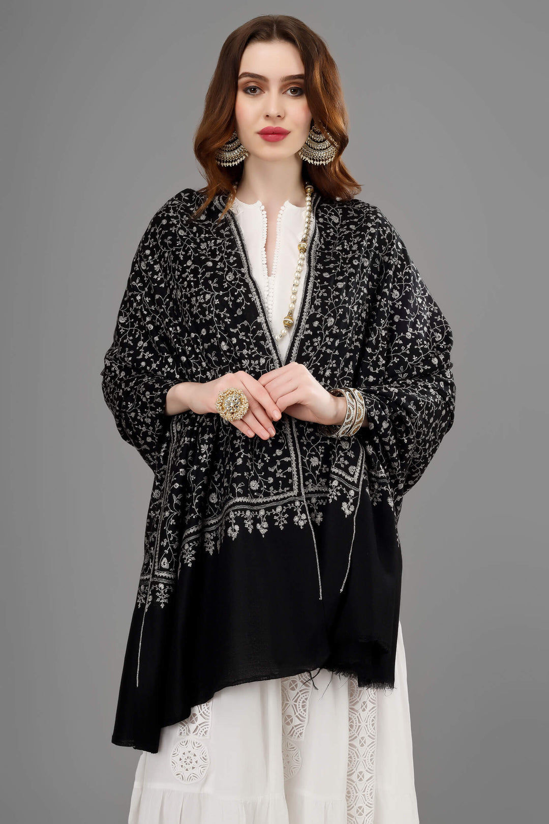 PASHMINA SHAWL -Sozni Embroidered black embroidery Pashmina Shawl