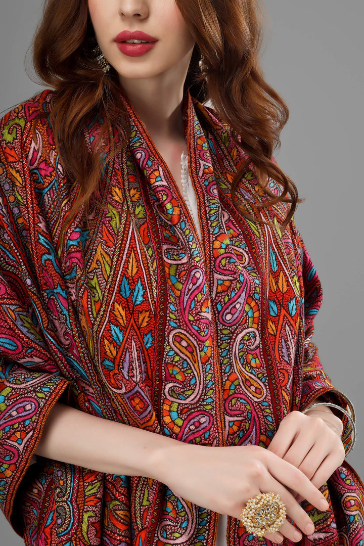 "PASHMINA SHAWL -maroon colored Pashmina features intricate Sozni ( Totdaar - small circles )across its surface called the Totdaar Jama. "PASHMINA SHAWLS IN NEW YORK - Urban Chic and Comfort"