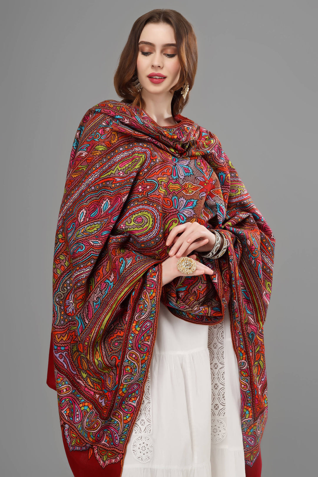 "PASHMINA SHAWL -maroon colored Pashmina features intricate Sozni ( Totdaar - small circles )across its surface called the Totdaar Jama. "PASHMINA SHAWLS IN NEW YORK - Urban Chic and Comfort"