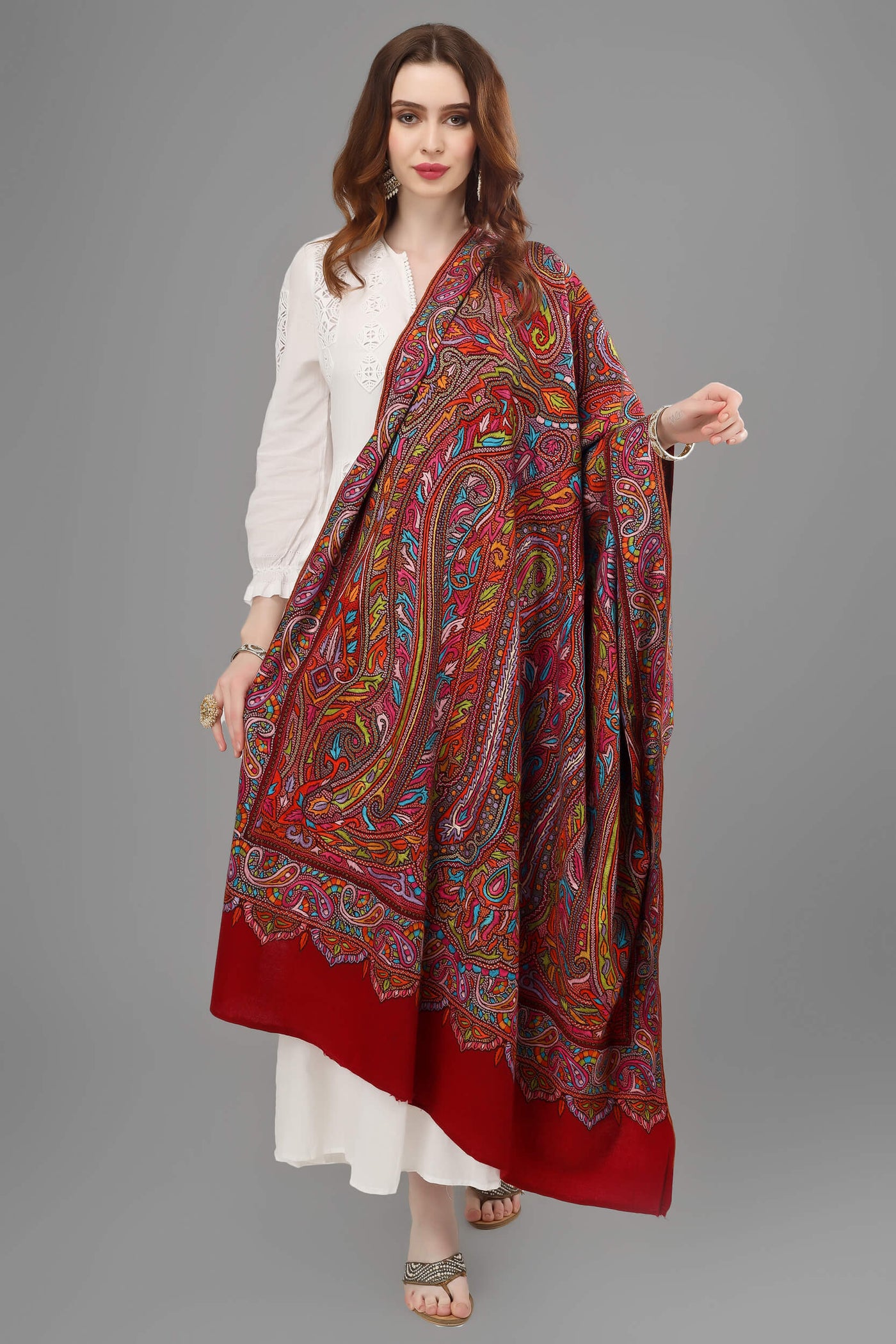 "PASHMINA SHAWL -maroon colored Pashmina features intricate Sozni ( Totdaar - small circles )across its surface called the Totdaar Jama. "PASHMINA SHAWLS IN NEW YORK - Urban Chic and Comfort"