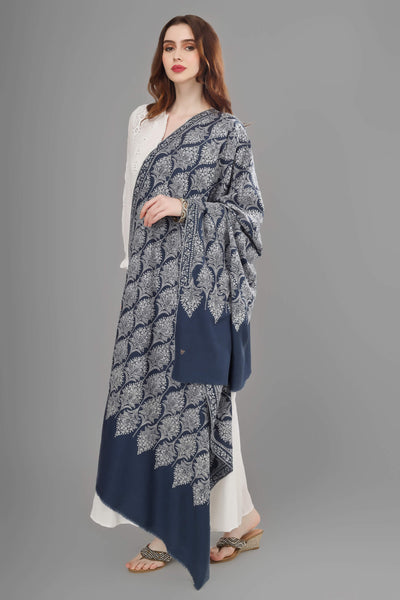 Dark Gray Pashmina jama sozni shawl