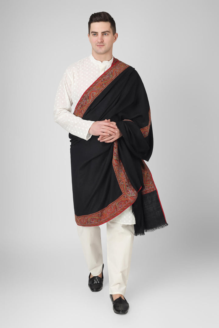 PASHMINA SHAWLS MENS - antique jamwar  patched on pure pashmina shawl  Antique Jamawar Mens Shawls