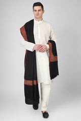 Black Antique Border Jamawar Mens Shawls