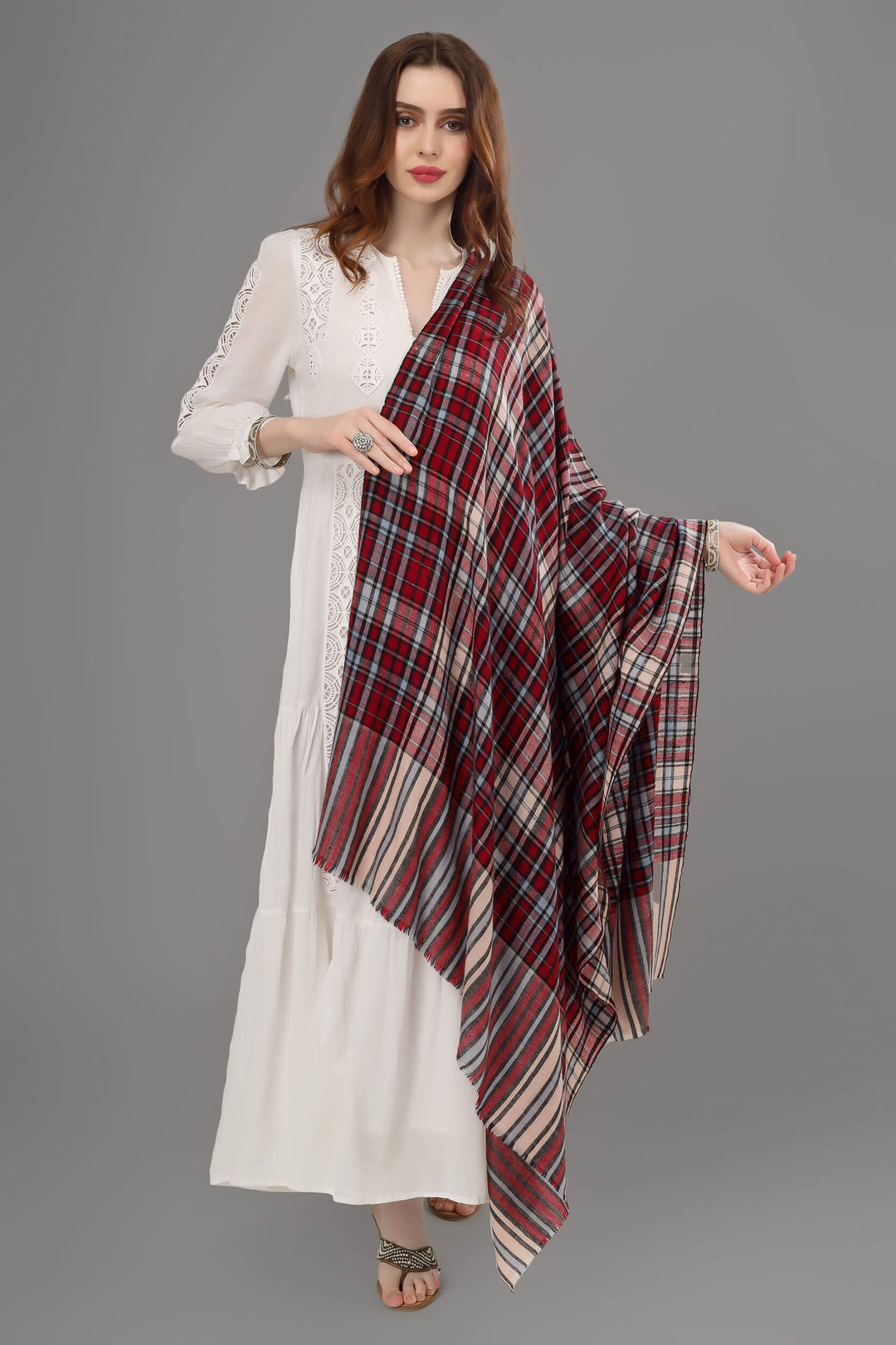 Checkered pashmina shawl