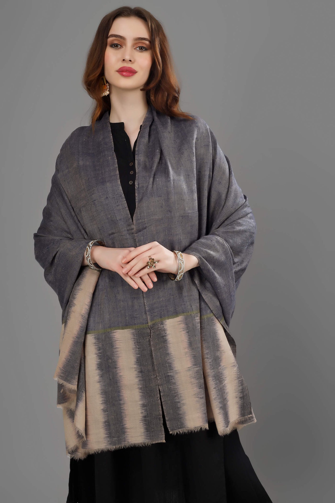 carbon blue Ikkat pashmina shawl