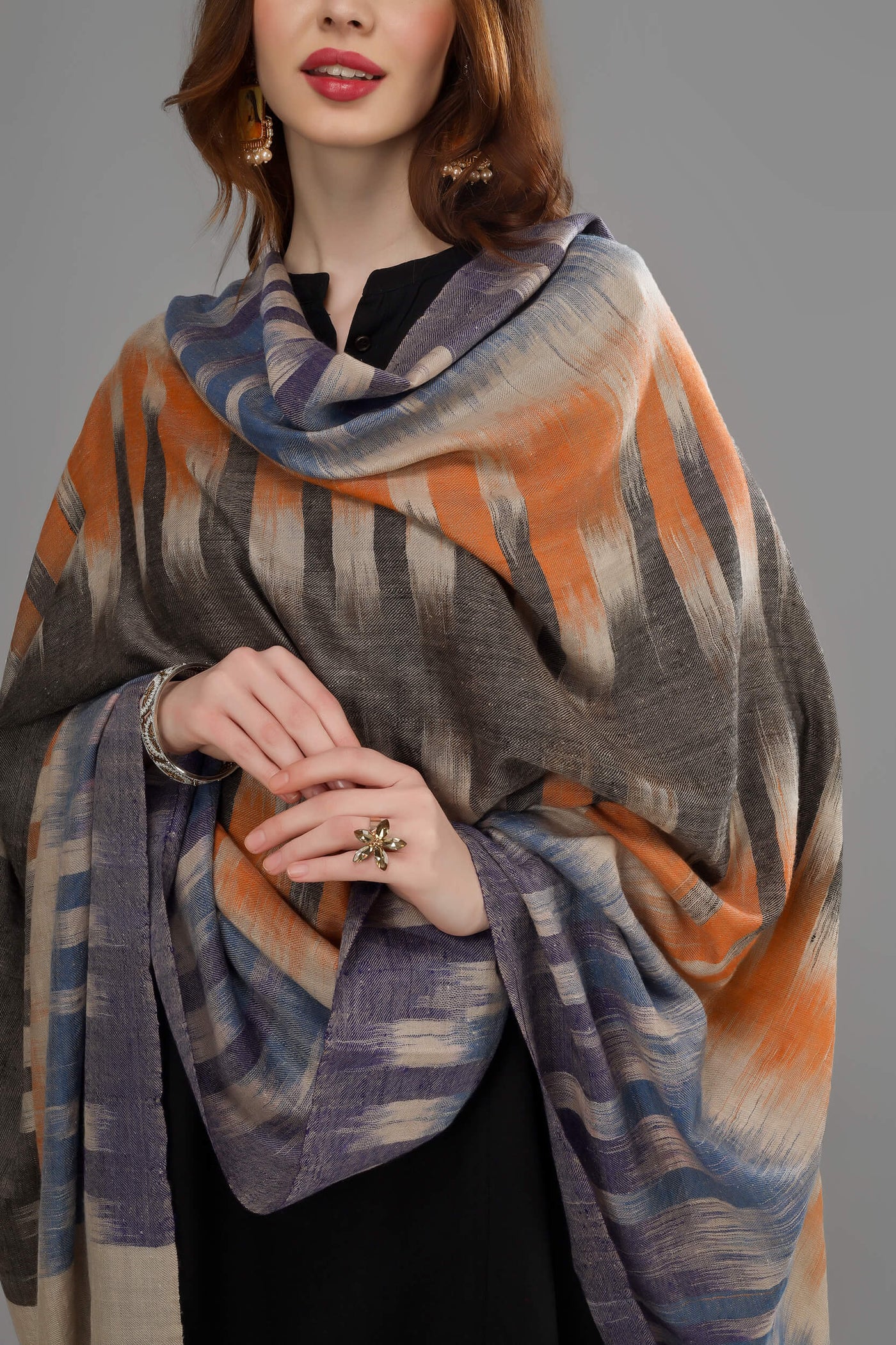 PASHMINA LONDON - Black Brown Ikkat pashmina shawl