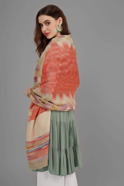 Red brown Ikkat pashmina shawl